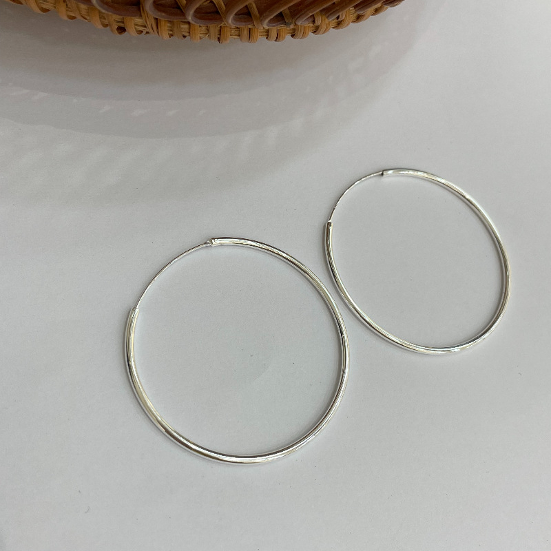 Suchuang S925 Sterling Srebro – debeli veliki kružni naušnici, geometrijski stil, korejski stil, 925 srebro