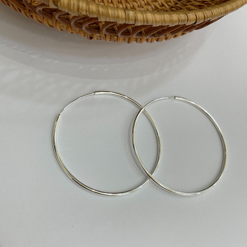 Suchuang S925 Sterling Srebro – debeli veliki kružni naušnici, geometrijski stil, korejski stil, 925 srebro