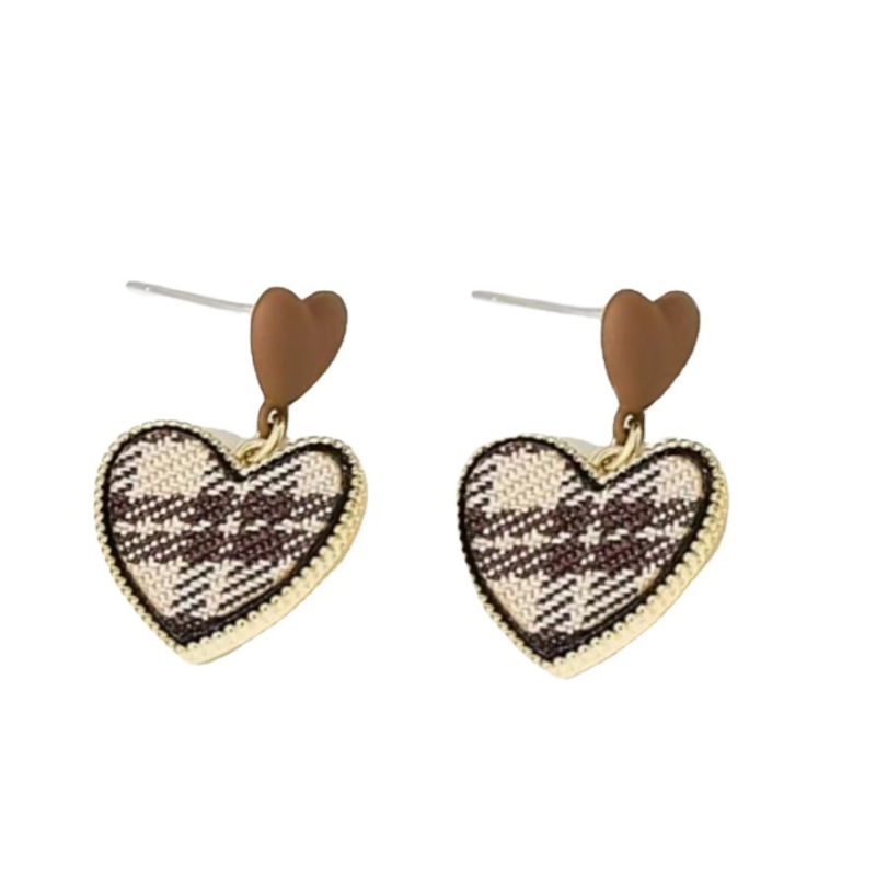 Maillard retro szív alakú fülbevalók geometriás dizájnnal, ötvözet, galvanizált felület, nőknek