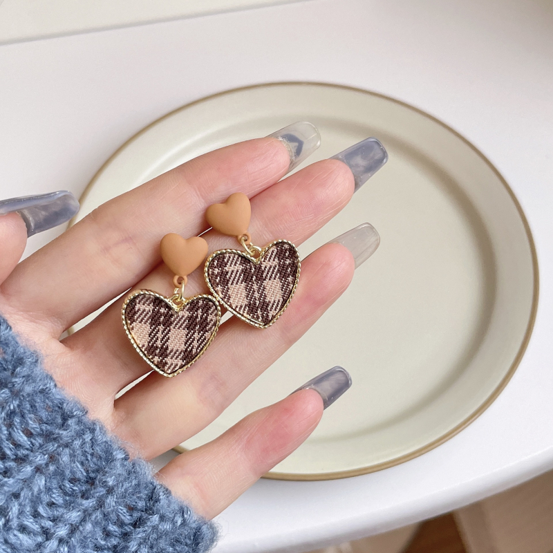 Maillard retro szív alakú fülbevalók geometriás dizájnnal, ötvözet, galvanizált felület, nőknek