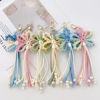 Pandantiv pentru geantă croșetat manual cu floare și ciucuri, aliaj, model floral, origine Yiwu, primăvară 2025