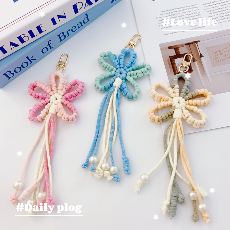 Pandantiv pentru geantă croșetat manual cu floare și ciucuri, aliaj, model floral, origine Yiwu, primăvară 2025