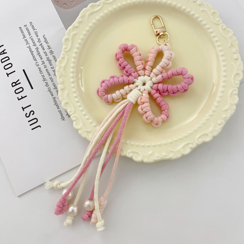 Pandantiv pentru geantă croșetat manual cu floare și ciucuri, aliaj, model floral, origine Yiwu, primăvară 2025
