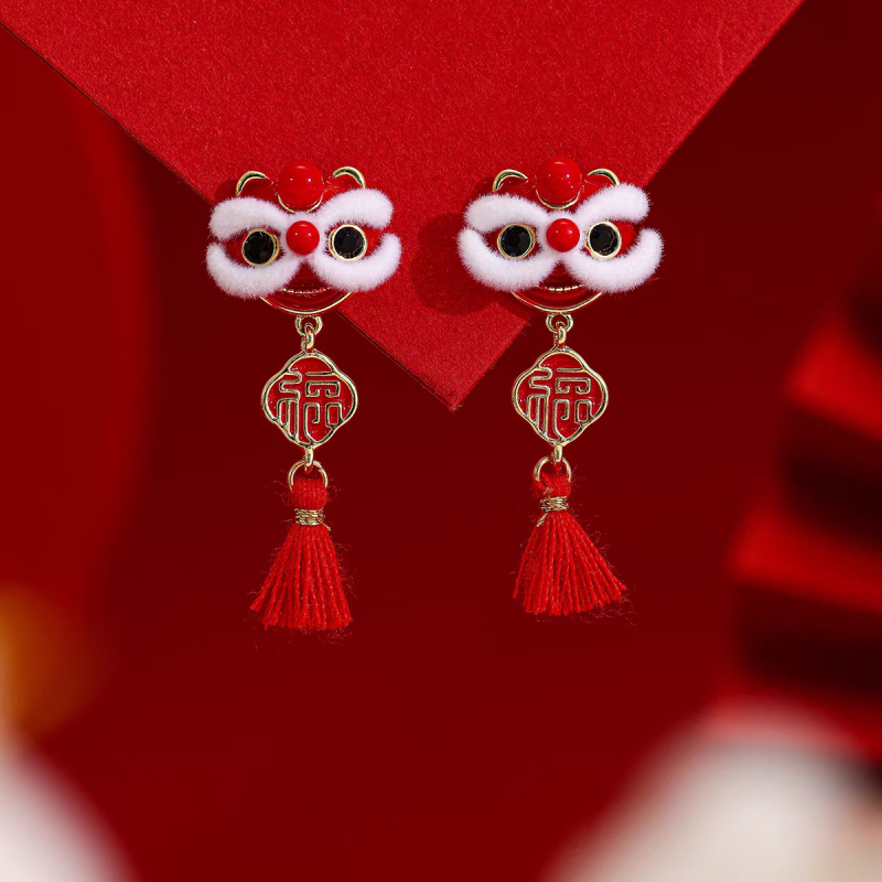 Cercei-clipuri din aliaj pentru femei, Stil Nou Chinezesc, electroplacate, primăvara 2025