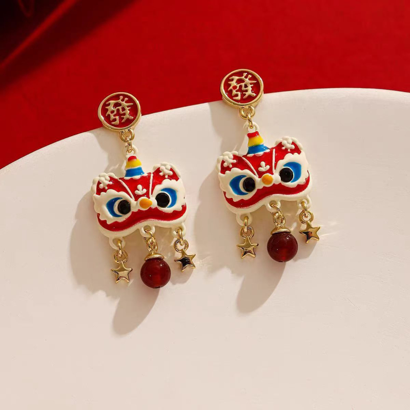 Cercei-clipuri din aliaj pentru femei, Stil Nou Chinezesc, electroplacate, primăvara 2025