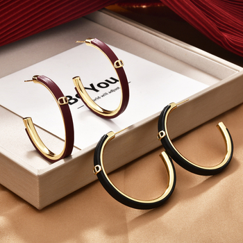 Cercei din cupru placat cu aur, formă geometrică, imprimé leopard, stil lux ușor pentru femei