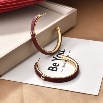 Cercei din cupru placat cu aur, formă geometrică, imprimé leopard, stil lux ușor pentru femei