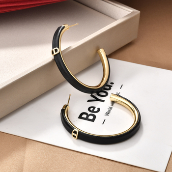 Cercei din cupru placat cu aur, formă geometrică, imprimé leopard, stil lux ușor pentru femei