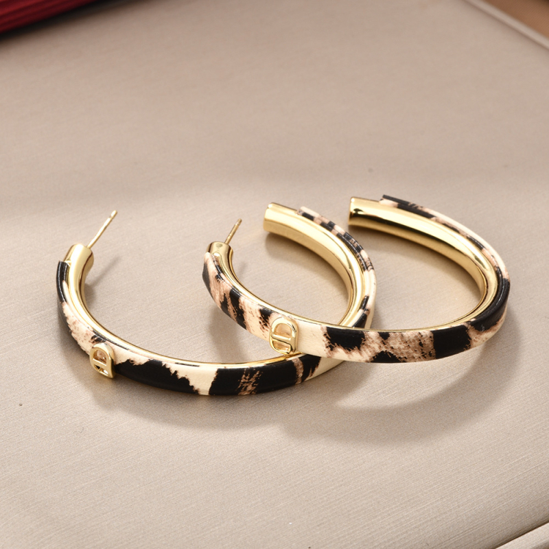 Cercei din cupru placat cu aur, formă geometrică, imprimé leopard, stil lux ușor pentru femei