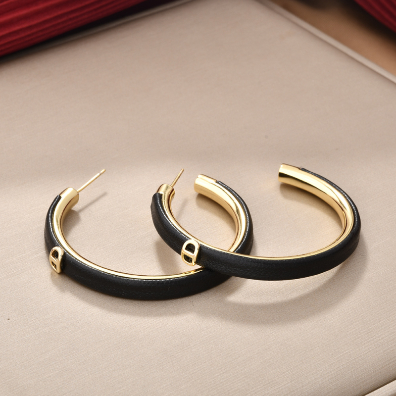 Cercei din cupru placat cu aur, formă geometrică, imprimé leopard, stil lux ușor pentru femei