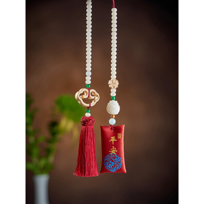 Ornament din lemn pentru interiorul mașinii, cu motif lotus și norii binecuvântării, stil desen animat, lansare iarna 2024