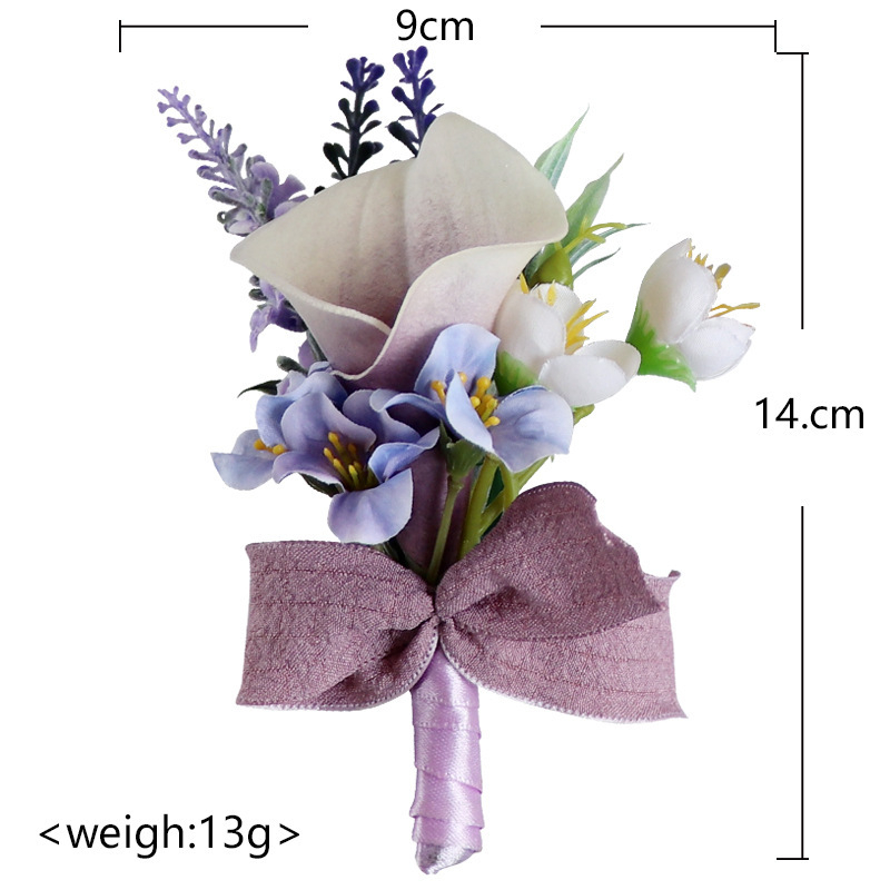 PU Calla Lily corsage és karkötő esküvőre – kézzel készített, corsage 9x14 cm, karkötő 10x10 cm
