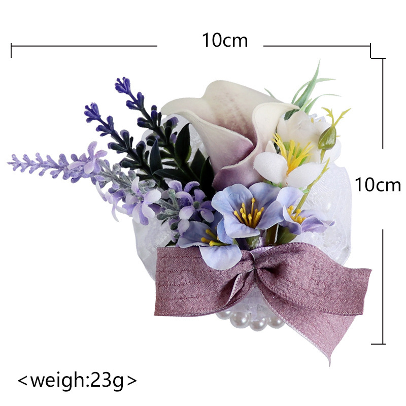 PU Calla Lily corsage és karkötő esküvőre – kézzel készített, corsage 9x14 cm, karkötő 10x10 cm