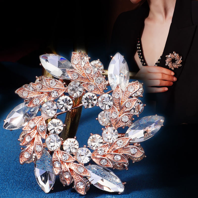 Bros s rhinestones za žene – dijamantni dizajn, srce labudice u vijencu, vjenčani dodatak