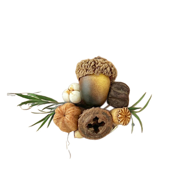 Broš Acorn Plant Serije — ručno izrađena od suhih drvenih čipova, šumski stil, vintage nakit za žene (Proljeće 2025)
