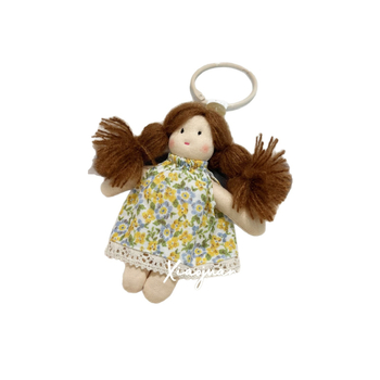 Korėjiečių stiliaus miela ilgaplaukė lėlė – pakabukas maišams, gėlių raštas, kvėpuojantis medvilnės-linų audinys