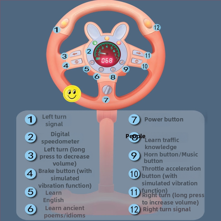 Detský vzdelávací volán – simulátor pre auto, batériový tréningový prístroj s hudobnou/hlasovou funkciou, ABS, vek 4-6 rokov
