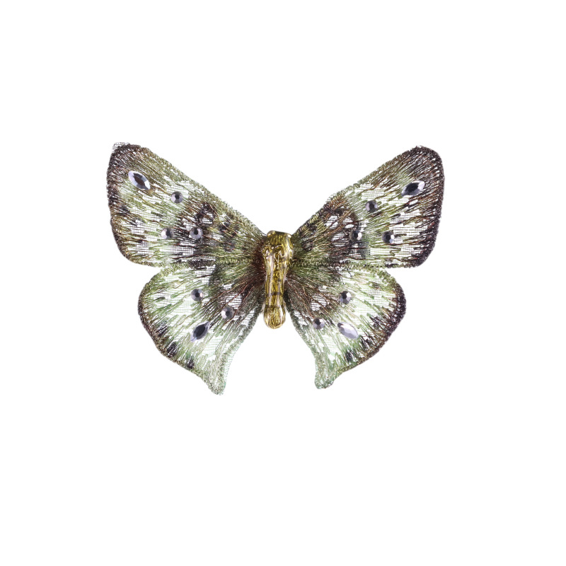 Broșă cu fluture brodat, vintage, lucrată manual, materiale mixte