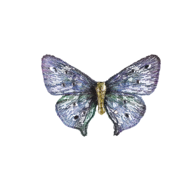 Broșă cu fluture brodat, vintage, lucrată manual, materiale mixte