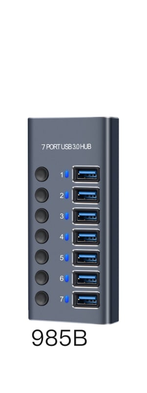 Κόμβος USB 3.0 από κράμα αλουμινίου με ανεξάρτητο διακόπτη, 2 θύρες, εξωτερική τροφοδοσία, 5 Gbps