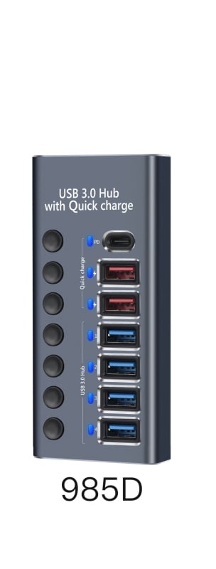 Κόμβος USB 3.0 από κράμα αλουμινίου με ανεξάρτητο διακόπτη, 2 θύρες, εξωτερική τροφοδοσία, 5 Gbps