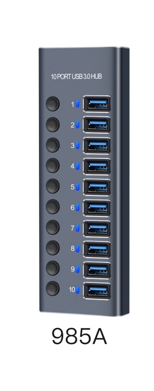 Κόμβος USB 3.0 από κράμα αλουμινίου με ανεξάρτητο διακόπτη, 2 θύρες, εξωτερική τροφοδοσία, 5 Gbps