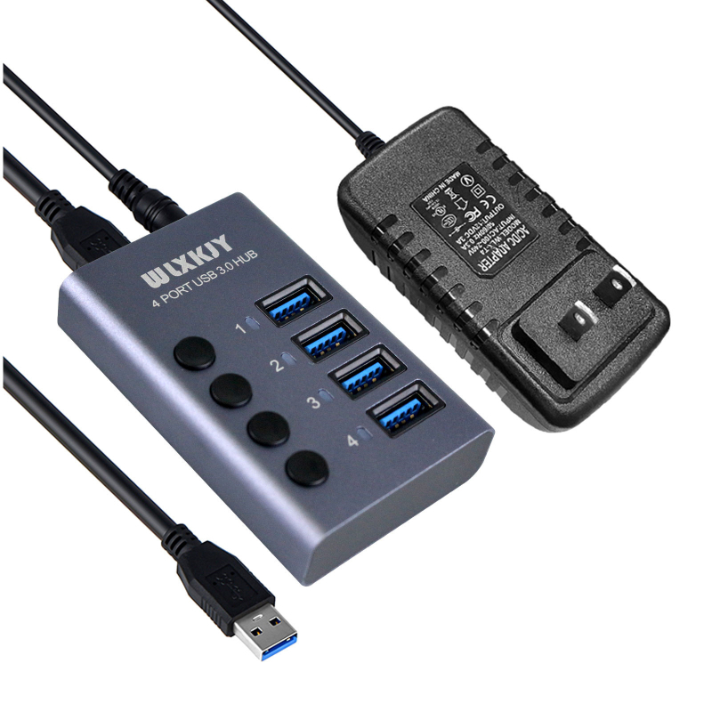 Κόμβος USB 3.0 από κράμα αλουμινίου με ανεξάρτητο διακόπτη, 2 θύρες, εξωτερική τροφοδοσία, 5 Gbps