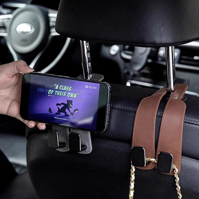 Cârlig pentru bancheta din spate a mașinii cu două cârlige, aspect velur, stil ușor luxos, pentru depozitare (Material: Rubber skin; Stil: Light luxury; Funcție: Car storage; Tip: Car hook; Brand: Koji)