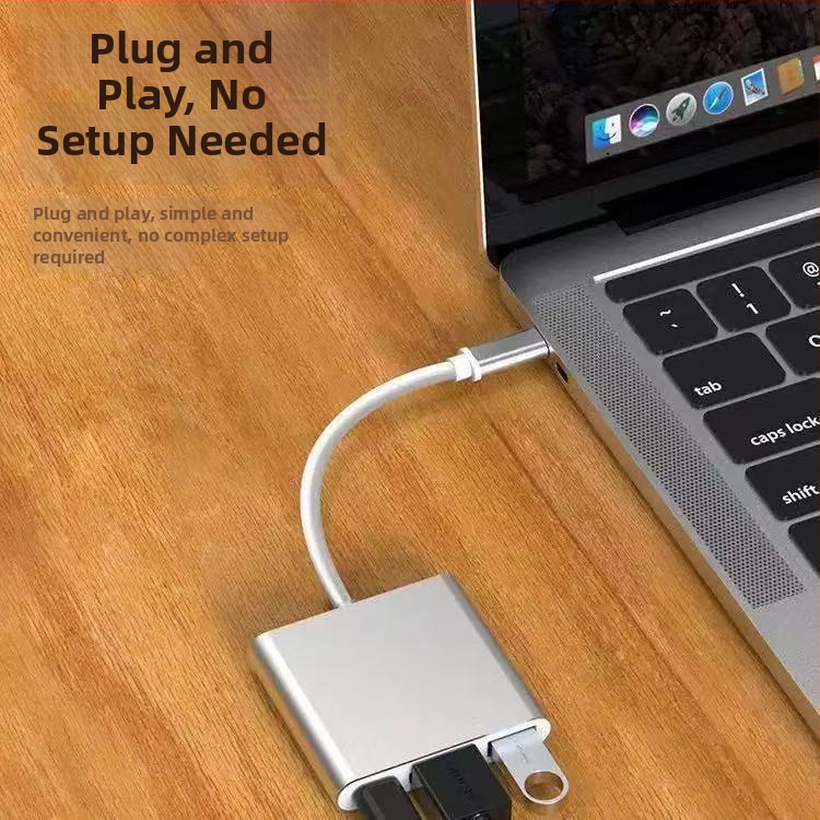 Typ-C 3-v-1 dokovacia stanica s HDMI výstupom a USB hubom, s externým napájaním, prenos až 5 Gbps