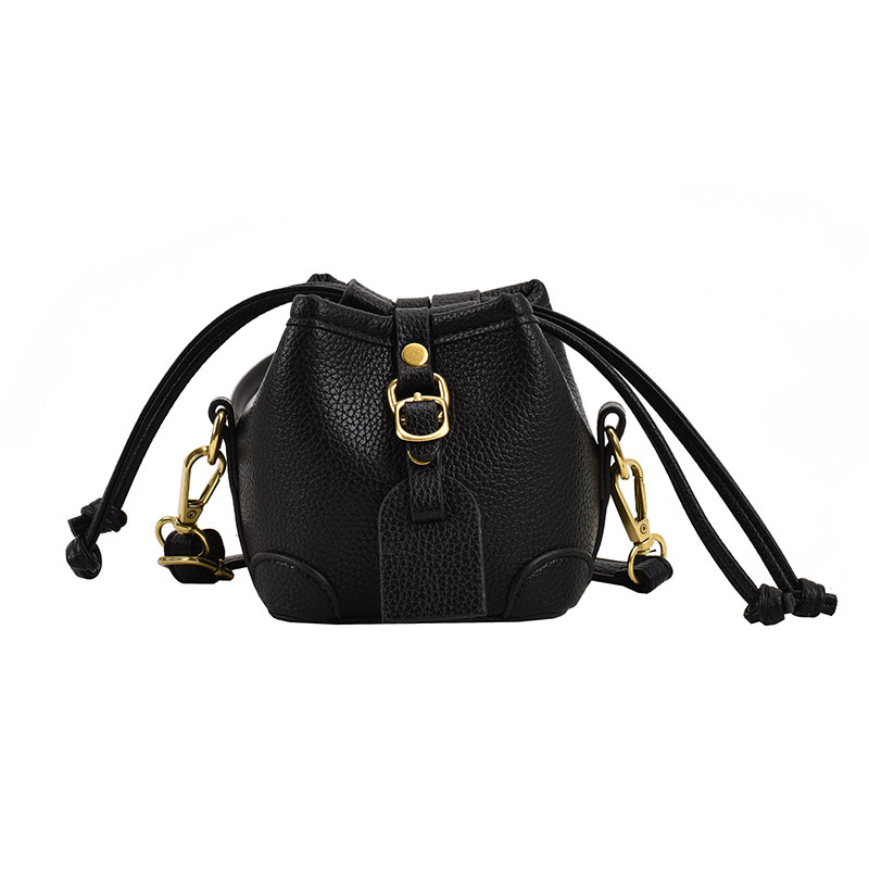 Geantă bucket din PU, închidere cu șnur, formă de găleată, căptușeală poliester, buzunar interior laminat cu fermoar