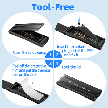 Q26 Type-C M.2 NVMe SSD кутия за лаптоп, Flip-Top, ABS, поддържа до 4TB, съвместим със SATA