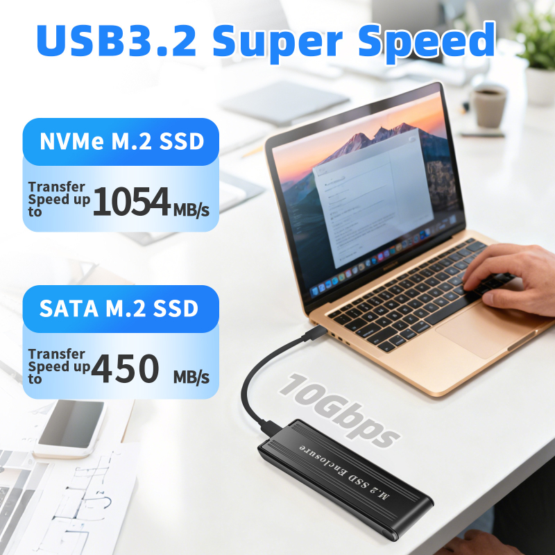 Q26 Type-C M.2 NVMe SSD кутия за лаптоп, Flip-Top, ABS, поддържа до 4TB, съвместим със SATA