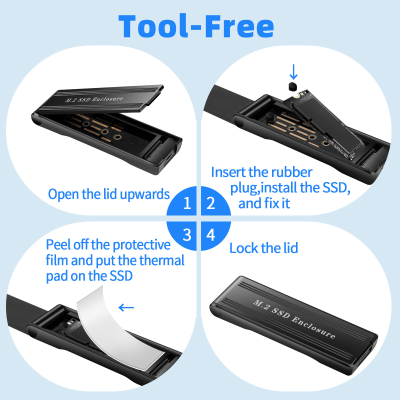 Q26 Type-C M.2 NVMe SSD кутия за лаптоп, Flip-Top, ABS, поддържа до 4TB, съвместим със SATA
