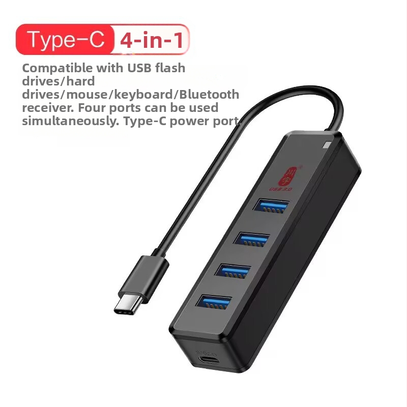 USB hub pre notebook, 1-4 portov, USB 3.0, Type-C prenos, model H302 (USB 3.0, 1-4 portov, bez externého napájania, kábel 120 cm)