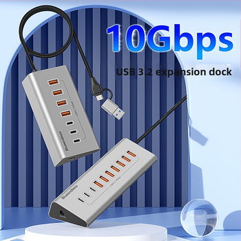 Lanshuo USB 3.2 Type-C 10-portový hub s externým napájaním, 5 Gbps