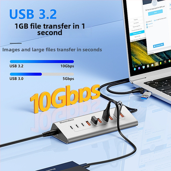 Lanshuo USB 3.2 Type-C 10-portový hub s externým napájaním, 5 Gbps