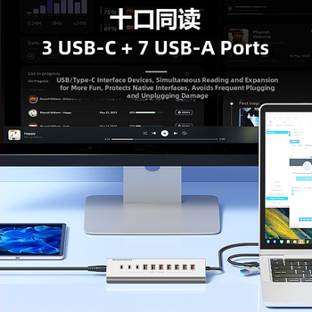 Lanshuo USB 3.2 Type-C 10-portový hub s externým napájaním, 5 Gbps