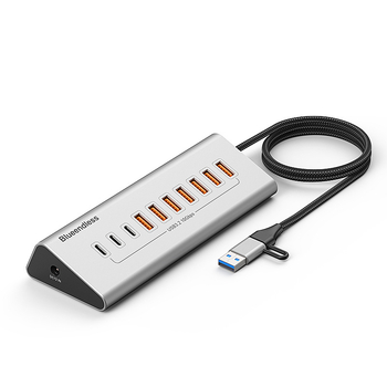 Lanshuo USB 3.2 Type-C hub cu 10 porturi, alimentare externă, 5 Gbps