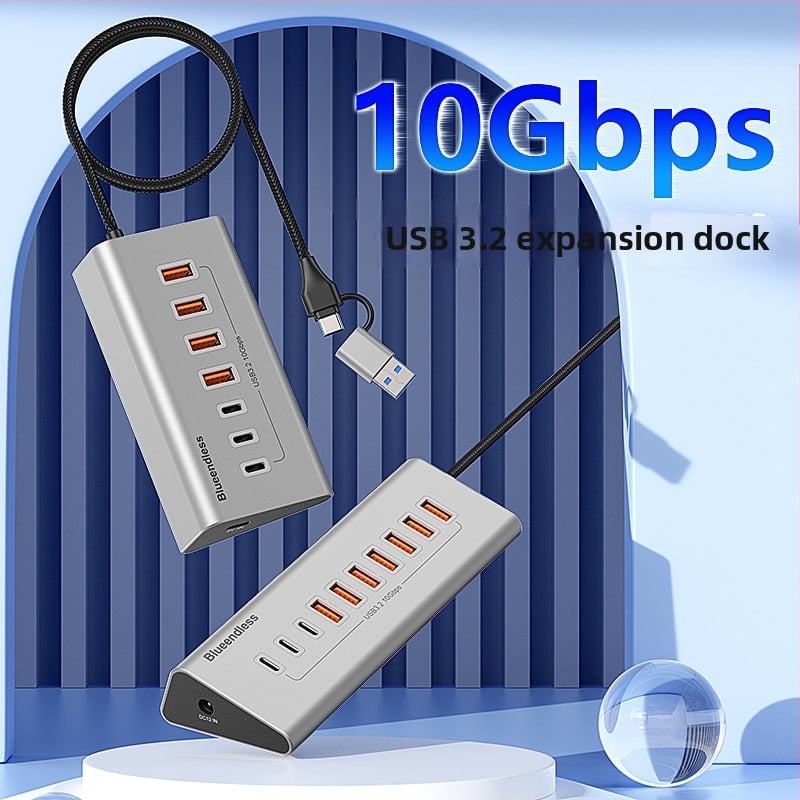 Lanshuo USB 3.2 Type-C 10-portový hub s externým napájaním, 5 Gbps