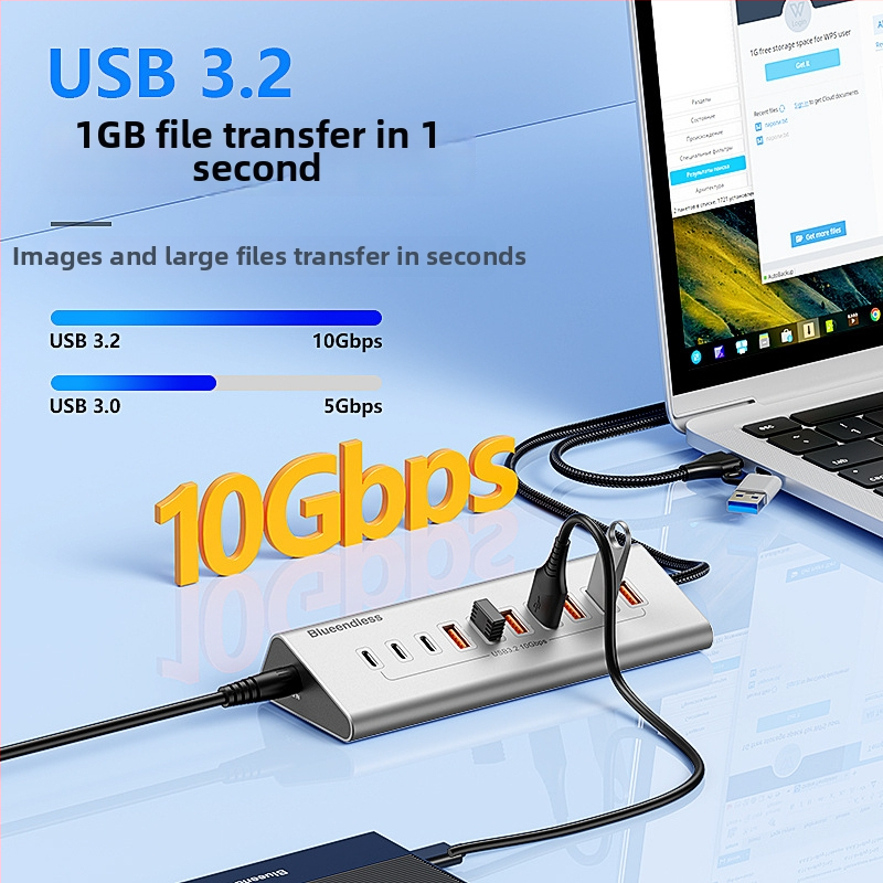 Lanshuo USB 3.2 Type-C 10-portový hub s externým napájaním, 5 Gbps