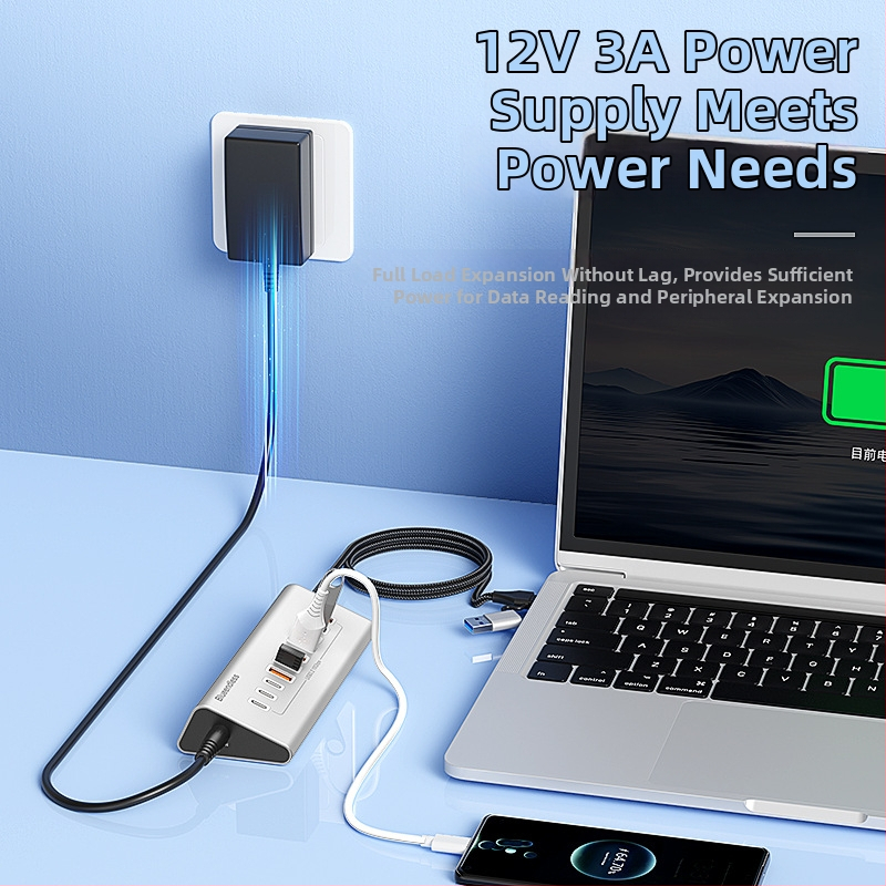 Lanshuo USB 3.2 Type-C 10-portový hub s externým napájaním, 5 Gbps