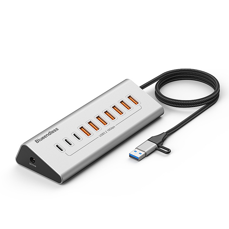 Lanshuo USB 3.2 Type-C hub cu 10 porturi, alimentare externă, 5 Gbps