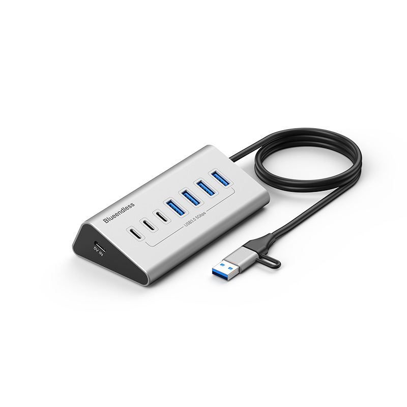 Lanshuo USB 3.2 Type-C hub cu 10 porturi, alimentare externă, 5 Gbps
