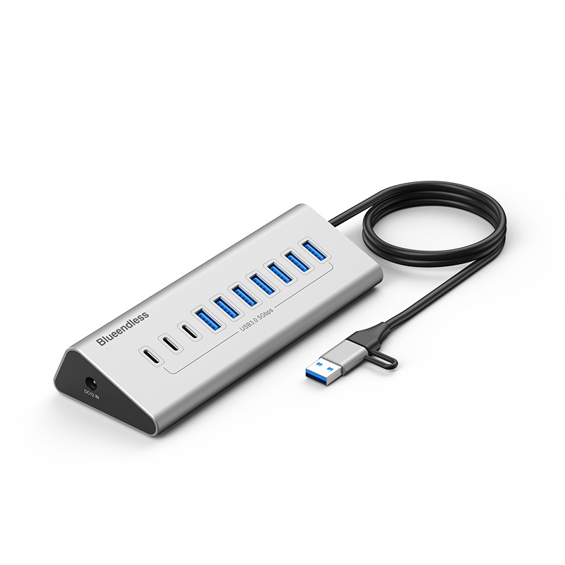 Lanshuo USB 3.2 Type-C hub cu 10 porturi, alimentare externă, 5 Gbps