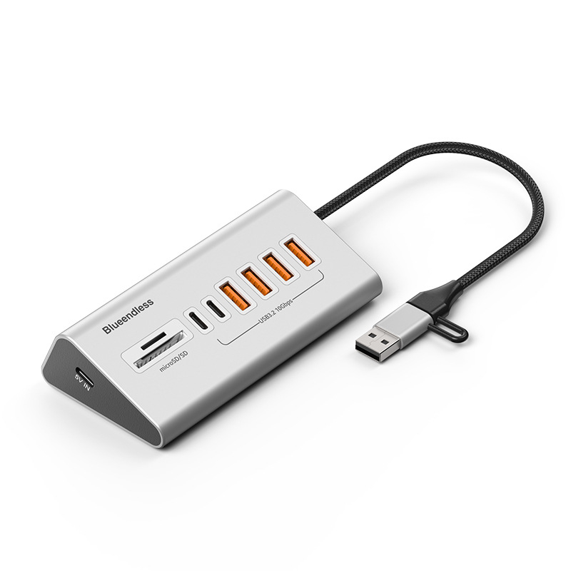 Lanshuo USB 3.2 Type-C hub cu 10 porturi, alimentare externă, 5 Gbps