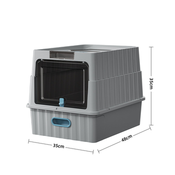 Котешка тоалетна за пясък със издърпващо се чекмедже, изцяло затворена, вход отдолу и изход отгоре, против пръски и миризми