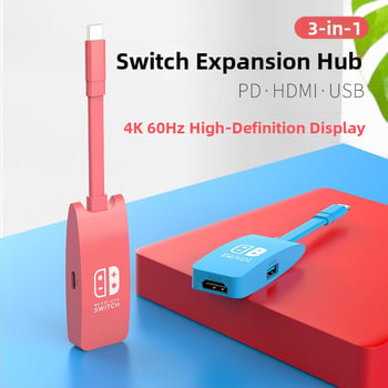 Switch Mini HUB Dock — HDMI 4K, USB-C, 5Gbps, bez externého napájania, 1:3 rozbočovač