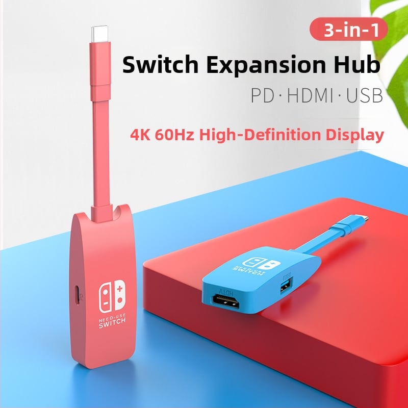 Switch Mini HUB Dock — HDMI 4K, USB-C, 5Gbps, bez externého napájania, 1:3 rozbočovač