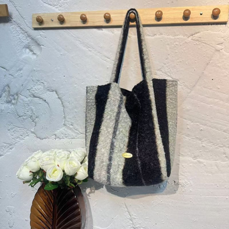 Dvostrano vunena tote torba za jesen-zimu, ležerna torba za rame, velika kapaciteta