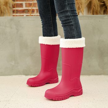 Ghete de ploaie pentru femei, înalte, căptușite cu fleece, partea superioară din PVC — pentru adulți